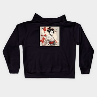 beautiful geisha portrait Japanese style art Kids Hoodie